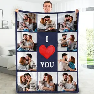 Custom Blanket with Photos/Text, Personalized Picture Blanket I Love You Gifts, Customized Couples Gifts for Boyfriend Girlfriend Wife Husband Wedding Anniversary Birthday Gift for Him Her