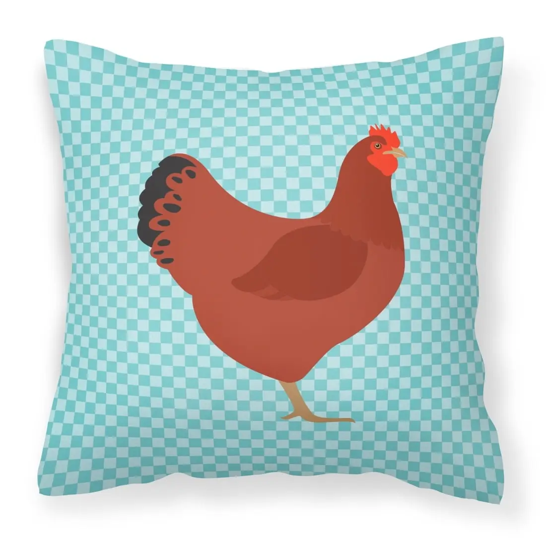 Carolines Treasures BB8017PW1818 New Hampshire Red Chicken Blue Check Fabric Decorative Pillow, 18 x 18 in.