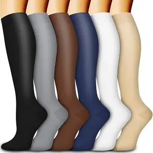 6 pairs of men's and women's compression socks, striped high-top floral-pattern moisture-wicking sports socks, with breathable design, suitable for running, yoga, daily exercise and casual wear.