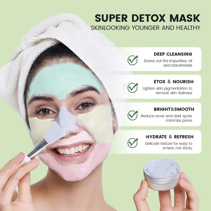 DVK 4 PCS Clay Mask Set, 7.05 Oz/200g，for Nose, Forehead, Chin, Cheeks, Deep Cleansing, Moisturizing