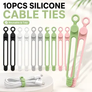 10Pcs Silicone Cable Ties, 2026 New Data Cable Organizer and Cable Management Organizer for Fastening Charger Cords, Wires, Home Office Desk, Kitchen Appliances, Travel Bags and Daily Electronics Storage