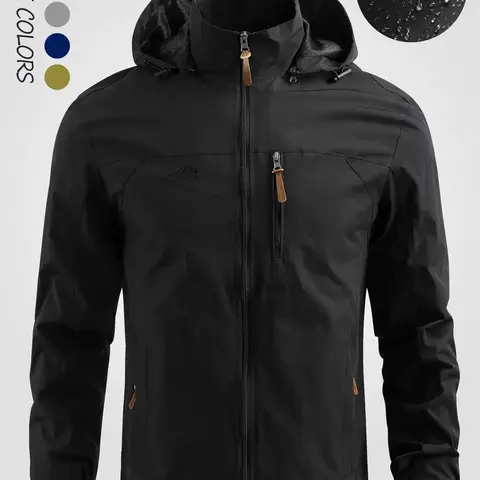 Men's Letter Embroidery Zip Up Hooded Jacket, Long Sleeves Casual Regular Fit Waterproof Coat for Daily Outdoor, Fall Outfits 2024, Jackets for Men, Men Clothing for Fall Tops, Menswear