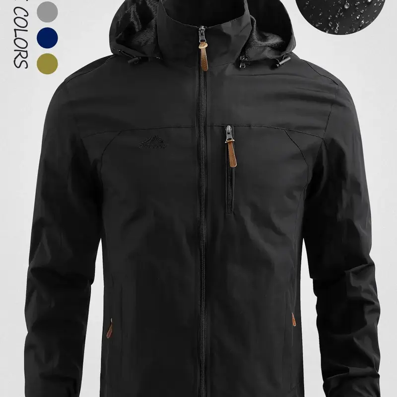 Men's Letter Embroidery Zip Up Hooded Jacket, Long Sleeves Casual Regular Fit Waterproof Coat for Daily Outdoor, Fall Outfits 2024, Jackets for Men, Men Clothing for Fall Tops, Menswear