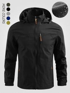 men's letter embroidery zip up hooded jacket, casual regular fit waterproof coat for daily outdoor, fall outfits 2024, jackets for men, men clothing for fall tops