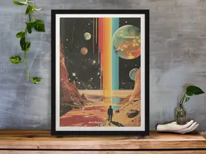 Retro Sci-Fi Space Art Poster, Vintage Cosmic Collage Print, Exclusive Galaxy Aesthetic Wall Decor, High End Room Art, Unframed Print Only