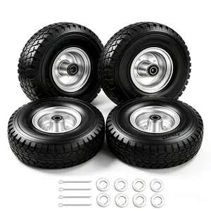 [Heavy Duty Tires] 10" Solid PU Air-Free Tires (4-Pack) with 5/8" Bearings, 2.2" Offset Wheels, Heavy Duty Replacement Tires for Unicyclists, Garden Trolley Replacement Tires
