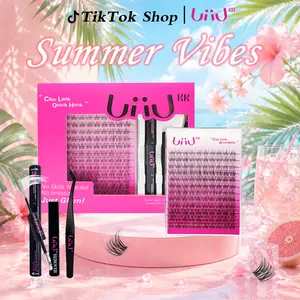 UiiUKK premapped flora Lash Extension Kit with Glue, Remover, and Tweezer for Beginners - Soft & Fluffy Texture, Gentle Long-Lasting Glue, Comfortable Fit, Easy At-Home Application Summervibe