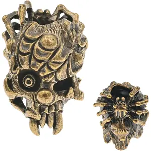 EDC Skull Brass Paracord Bead, Antique DIY Beads for  Lanyard Copper  Parachute Cord Charms for Handcrafted (Spider Skull)