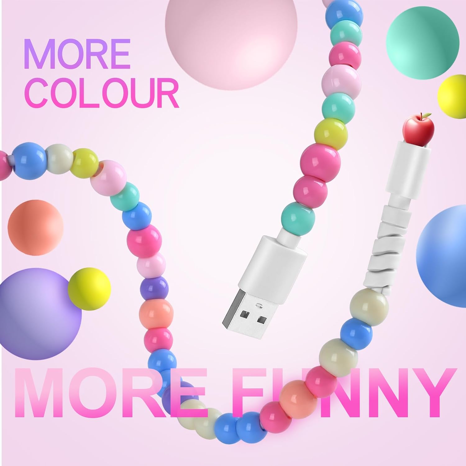 1/2 PCS Beaded-Decorated Charging Cable 2-in-1 USB-C & Lightning 3.3ft Fast Charger Cord for Women Colorful Beaded Design for iPhone Charger USB Type C Charger Cable