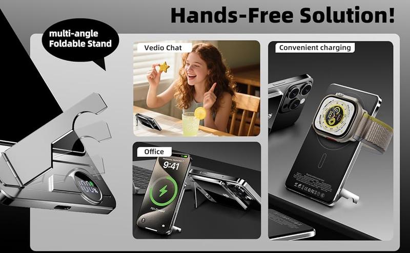 MagSafe Portable Charger 5000mAh, 20W USB-C PD Fast Charging Magnetic Power Bank with Foldable Stand & LED Display, Wireless Charging for Phone, Watch & Earbuds, Compatible with iPhone 17/16/15/14/13/12 Series MagSafe Portable Charger 5000mAh, 20W USB-C PD Fast Charging Magnetic Power Bank with Foldable Stand & LED Display, Wireless Charging for Phone, Watch & Earbuds, Compatible with iPhone 17/16/15/14/13/12 Series