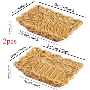 2pcs Set Desktop Storage Basket Drain Basket/Purely Hand-Woven Light Luxury Style, Household Living Room Display Storage Tray, Suitable for Home, Restaurant Desktop Cosmetics Storage, And Carrying Out for Travel Storage, Shelf Baskets