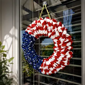 USA 250th Anniversary Patriotic Wreath, 3D American Flag Canvas Wreath, 4th of July Canvas Wreath, Red White Blue Front Door Decor