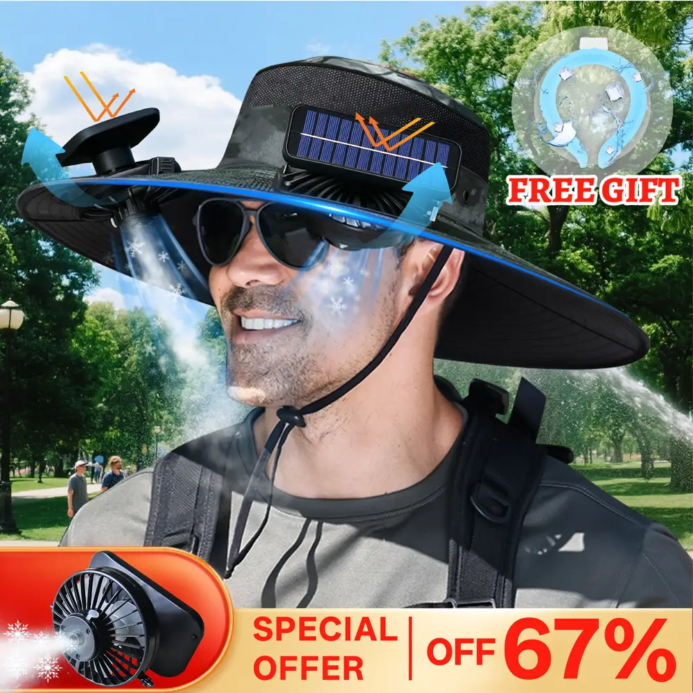2025 New Solar Fan Outdoor Fishing Hat-Unisex Fishing Solar Fan Hat, Fisherman's Hat with Built-in Fan, Fisherman's Hat with Built-in Spray，Suitable f