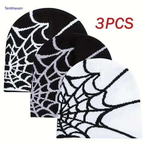 Women's Adults 3-Pack Gothic Skull Knit Beanie Fitted Hats - Cotton Blend Skull Caps, Hip Hop Style, Warm, Machine Washable, for Winter Sports & Outdoor Use