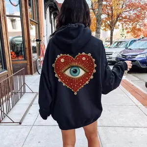 Mystic Eye Heart Hoodie, Oversized Y2K Sweatshirt, Witchy Gift, Surreal Evil Eye, Whimsgoth Style, Alt Clothing, Psychedelic Trippy, Unisex Hoodie - Sweatshirt