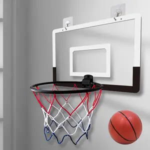 Indoor Foldable Wall-Mounted Basketball Hoop, No-Drill Backboard, Home Training Basketball Set, Black & White Backboard with 1 Basketball and 1 Air Pump