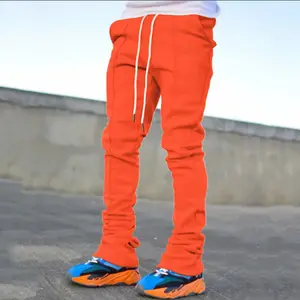 Men's Casual Pants 2024 Summer Solid Color New Design Custom Flare Sweat Pants Street Wear Men Pile Up Stacked Pants For Men Menswear Trouser