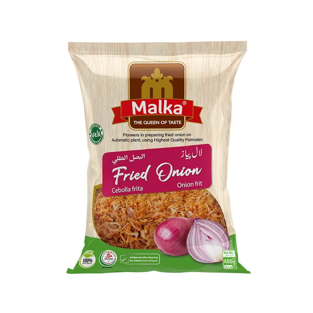 Malka Crispy Fried Onion 400g (14.10 oz) - Made With Real Onions, 100% Natural, Halal, Non-GMO & Vegan - No Added Color & Flavor - Sealed in Air Tight Bag