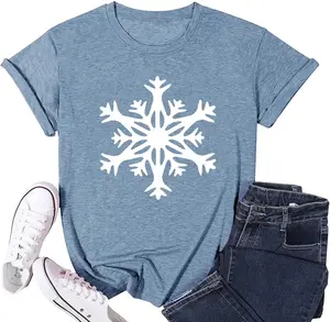 Christmas Shirts for Women Snowflake Graphic Tee Shirts Holiday Casual Christmas T Shirts BlueL