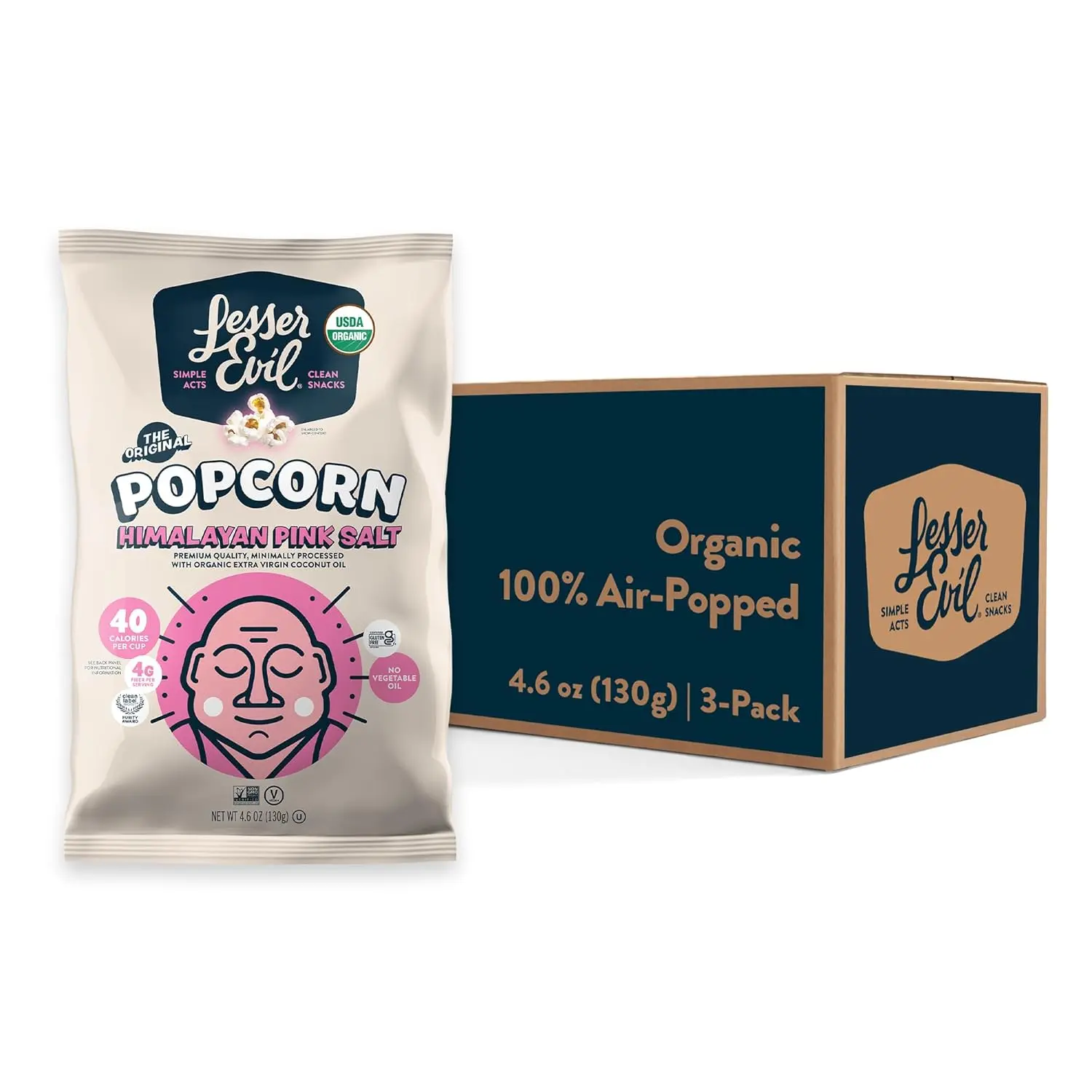 Himalayan Pink Salt Organic Popcorn, Premium Quality, Minimally Processed, No Vegetable Oil, 4.6 Oz, (Pack of 3)