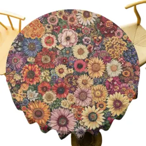 Bohemian Mandala Pattern Round Tablecloth, Floral Pattern Tablecloth, Table Decoration Supplies for Home Kitchen Dining Room Picnic Party, Picnic Table Cover