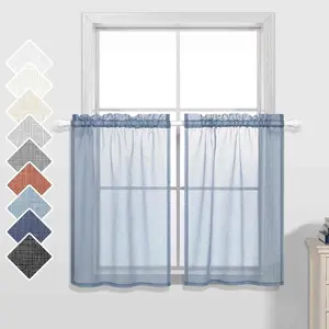 KOUFALL Dusty Blue Short Curtains 30 Inch Length for Small Windows Set of 2 Pieces Sheer Kitchen Curtains 30x30 Long