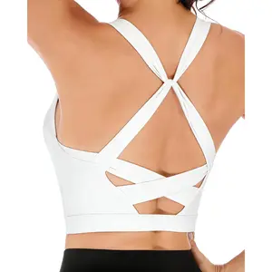 Longline Sports Bras for Women Cross Back Workout Tops with Built in Bra Yoga Bra Athletic Crop Tank Top Gym Fitness