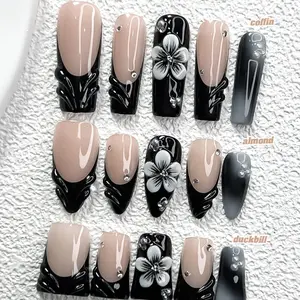 Live | CuraTique | Nude Noir 10PCS Handmade Press On Nails REUSABLE 3D Gel Spring 2026 / Light Luxury、Lovely、Gorgeous