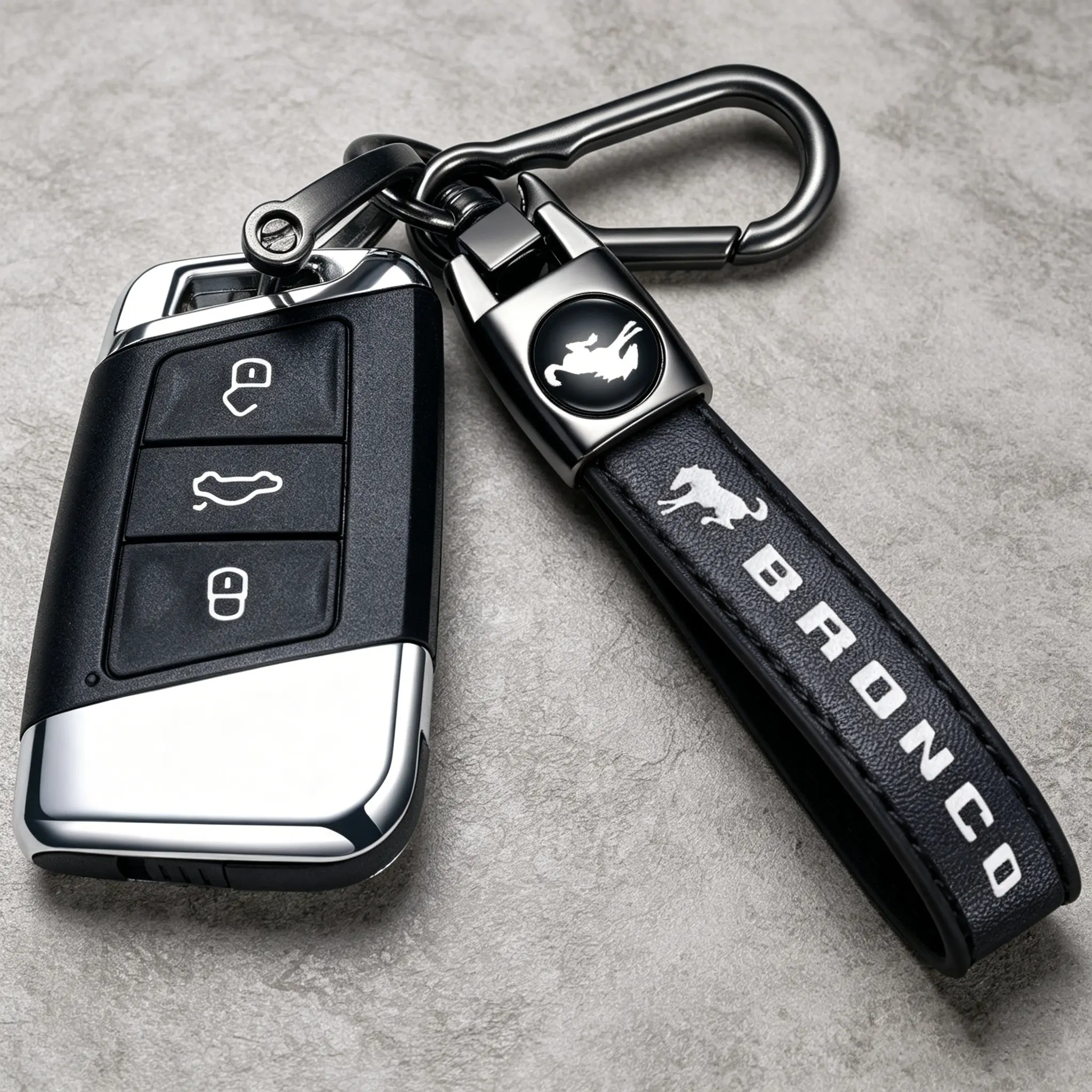 Genuine Leather Car Keychain Wristlet Lanyard with Anti-Lost D-Ring - Ford Bronco Sport Car Key Accessory Fob Holder, Ideal for Christmas, Birthday Gifts for Family, Husband