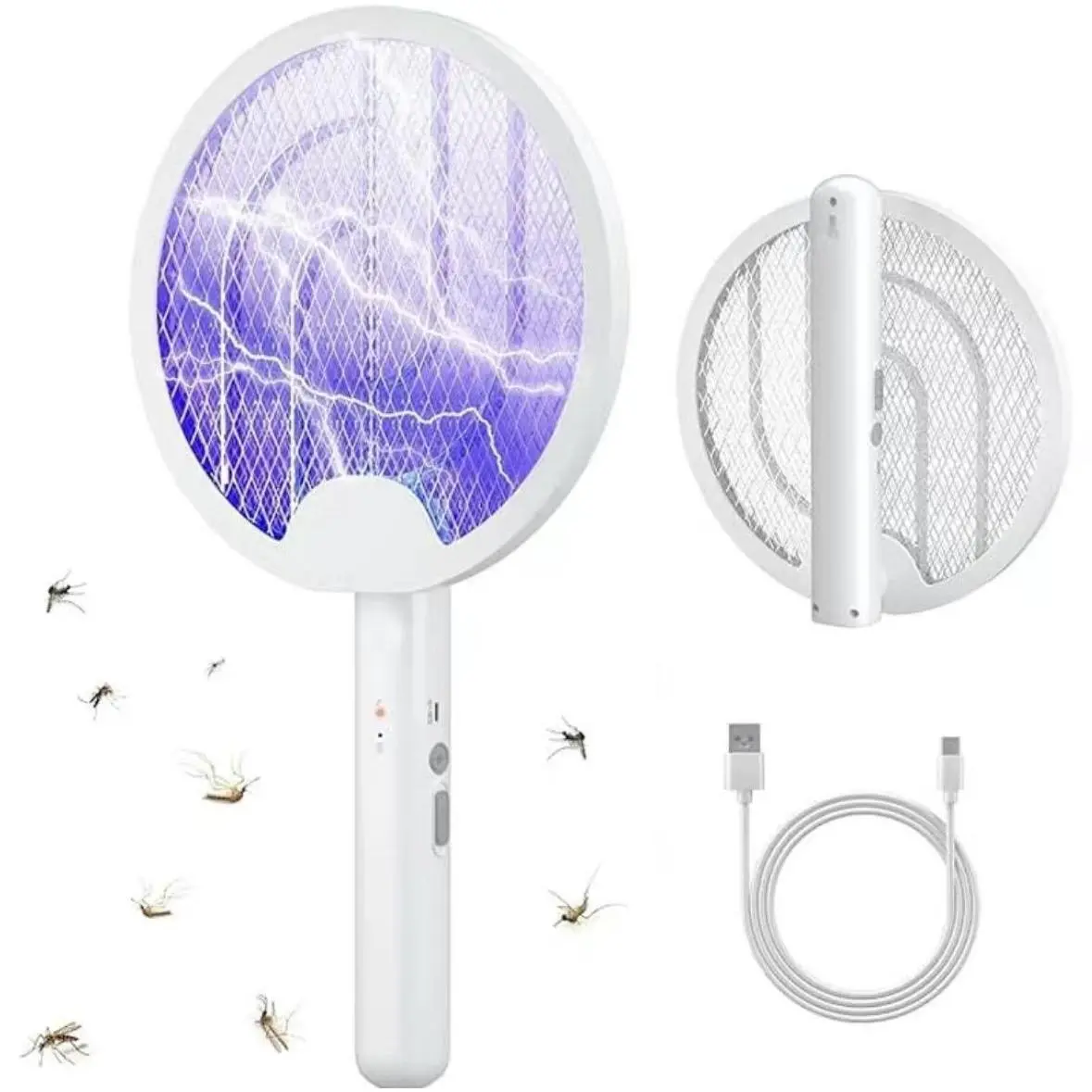 2-in-1 Foldable Bug Zapper Racket, 4000V USB Rechargeable Electric Fly Swatter with 3-Layer Safety Mesh for Home, Camping, and Outdoor Use