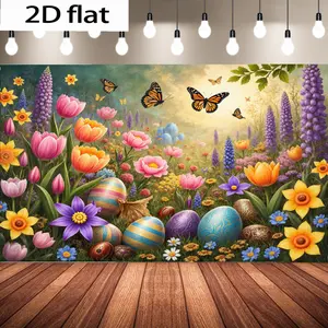 2D flat banner 1Pcs Spring Easter Photograph Background Bunny Rabbit Backdrops Garden Floral Grass Rabbit Eggs Background Bunny  Party Decor  DecorOfficeSuppliesHomeDecor HolidayParties Birthday Decorations suitable for living rooms, bedrooms, offices
