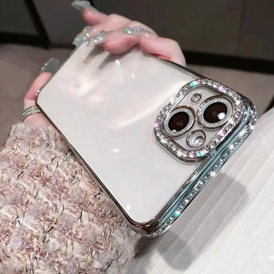 Luxurious Rhinestone Glitter Smartphone Case - Handheld Cellphone Protection for iPhone 12 Pro Max, 13, 14, 15, 16, 14-16 Plus Devices