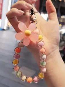 Handmade Multi-Color Beaded Strap, Summer Floral Keychain, Flower Keychain, Bridesmaid Gift, Korean Japanese Style, Phone Watch Bracelet Bag Pendant, Vibrant Beads