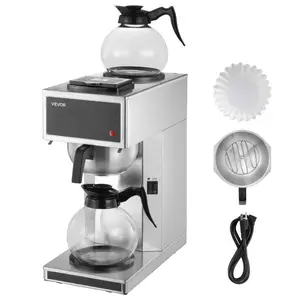 VEVOR Commercial Drip Coffee Maker, 12 Cups Coffee-Maker Machine with 2 Glass Carafes and 2 Decanter Warmer Plates, Stainless Steel Drip Style Coffee Brewer, for Restaurant, Office, Coffee Shop Home