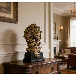 New Golden Resin Lion Statue King Of Beasts Figurine Lion Statues Home Decor Office Exquisite Decoration Collectibles For Men Room Decor For Me Gift Ornaments