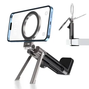 Portable Travel Phone Stand, Multi-Functional Foldable 360 Degree Rotating Arm, Magnetic Lazy Holder, Live Streaming Abs Desk Mount