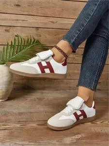 Summer new color blocked flip top German training shoes, women's retro style casual board shoes, student commuting versatile flat sports shoes