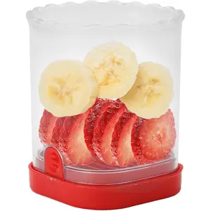 1 count Fruit Slicer Cup, Strawberry  Slicer Cup, Banana Egg Slicers Detachable Fruit with Push Plate, Strawberry  Kitchen Gadget (Red)