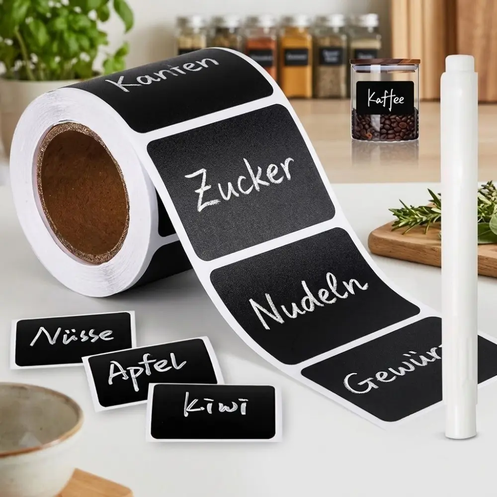 Reusable Chalkboard Labels for Kitchen - Waterproof & Oil Proof, Self-Adhesive Erasable Tags, White Chalk Marker Included, Creative Pantry Organization, Food Storage Jar Labels, Home Decor Essential