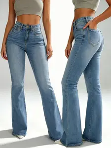 Women's Low Waist Slim Bootcut Denim Jeans - Indigo, Chic Comfortable Casual Fit - Trendy Bell-Bottom Cut - Ideal for Everyday & Versatile Occasions - Essential Womenswear