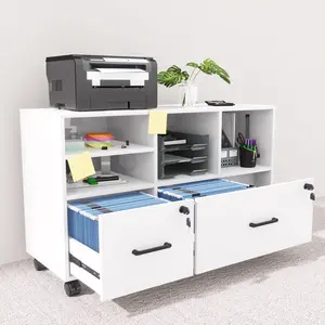 Multifunctional TV Cabinet With Drawer Horizontal File Cabinet Printer Stand Desk With 5 Wheels, Suitable For Letter, A4, Legal Size, Size: 108*40*67.5cm White