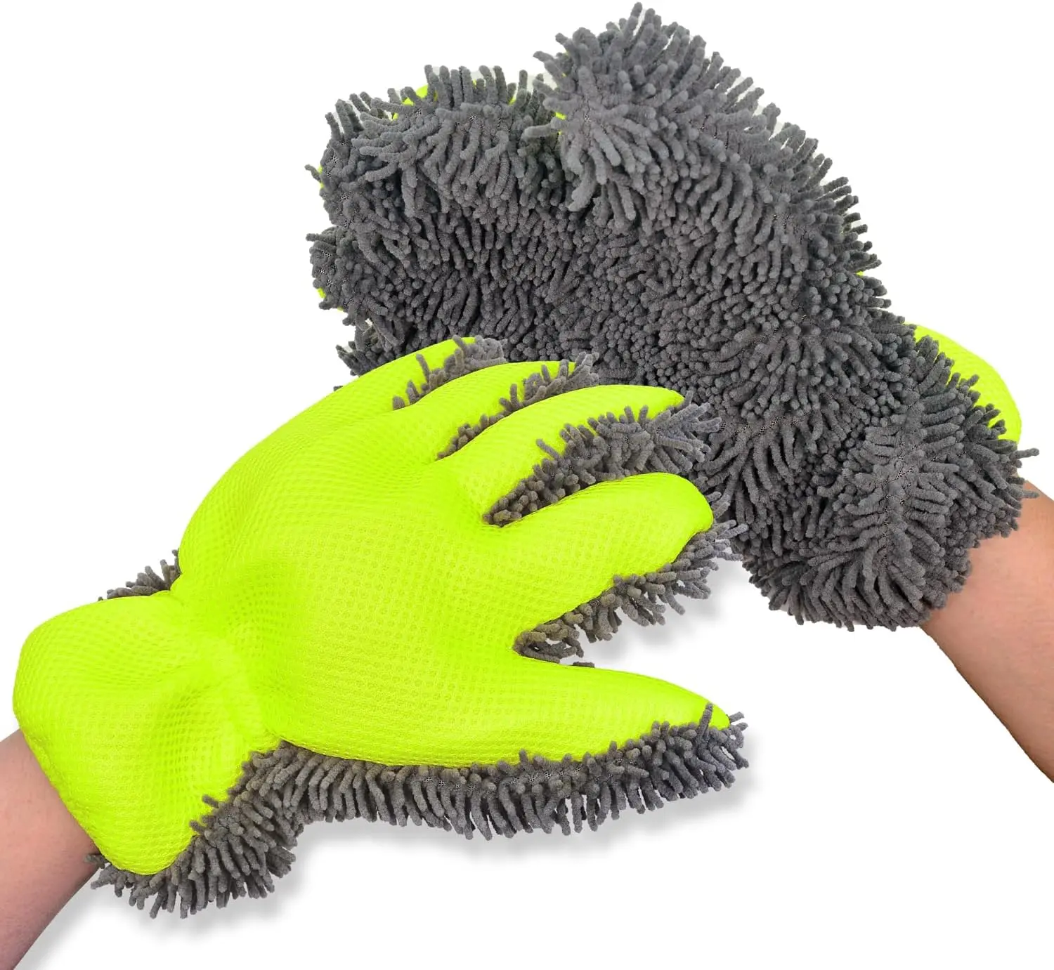 Five Finger Chenille Microfiber Car Washing Gloves, Absorbent Lint-Free Dual Sided Mitts for Auto Detailing and Home Dust Cleaning