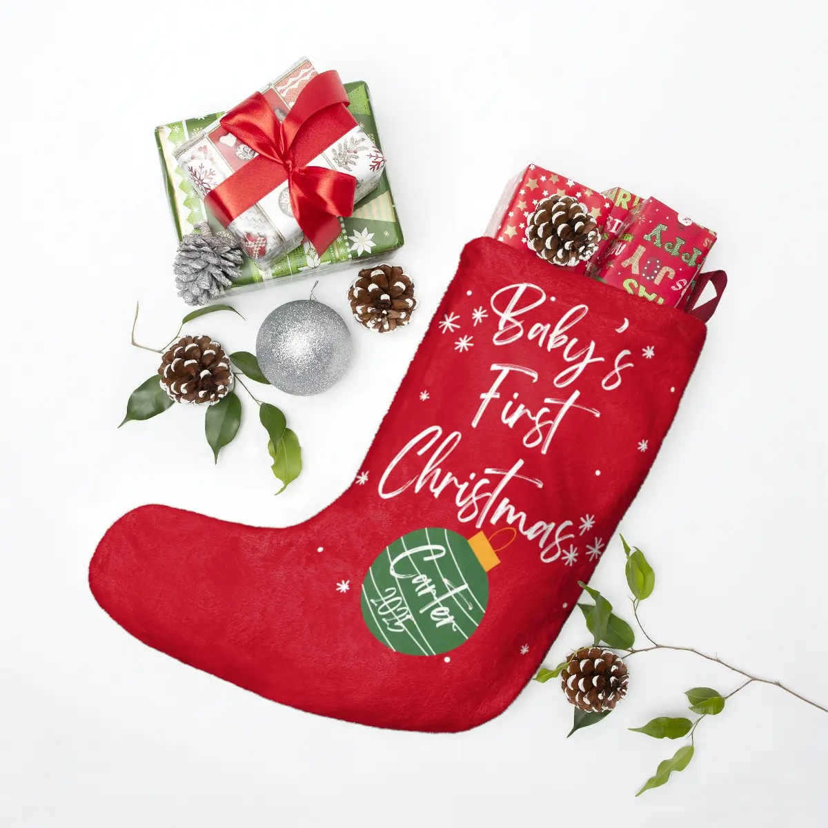 Personalized Baby's First Christmas Stocking, Baby's first Christmas keepsake, Baby shower gift, Custom kids name and date