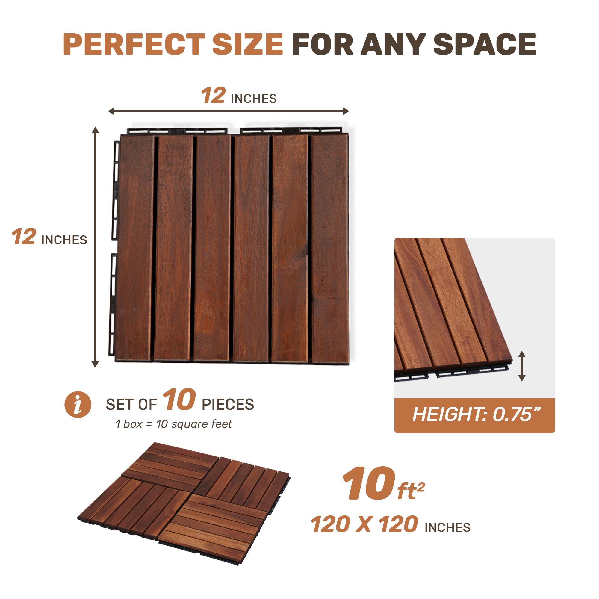 SAVEYOUR 10 PCS Interlocking Deck Tiles 12" x 12" Square Acacia Hardwood Waterproof Anti-Mildew Outdoor Flooring for Patio Balcony Pool Side