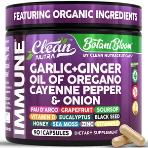 Clean Nutra Garlic, Ginger, Oil of Oregano, Cayenne Pepper, Onion, Zinc & Vitamin C for Herbal Defense & Daily Wellness - Botani Bloom