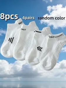 8pcs/4 Pairs of New Unisex White Elastic Sports Short Socks, Featuring Arch Support And a Low-Cut Design, Breathable And Sweat-Absorbing, Essential for Daily Casual Sports, with a Easy Design And Comfortable Breathable Fabric, Sweat-Resistant