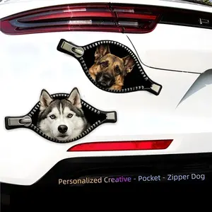 Car 3D Sticker, Dog Zipper Vinyl 3D Realistic Golden Retriever Teddy German Shepherd Husky Auto Stickers Cover the Scratches