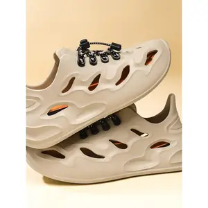 Men's Casual Plain Color Hollow Out Design Sport Sandals, Lightweight Sandals, New Style Non-slip Beach Shoes, Outdoor Barefoot Shoes for Men