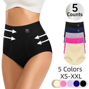 5 Pack High Waist Seamless Shapewear Panties for Women Soft Breathable Briefs Lightweight Control Underwear for Everyday Comfort Fit Womenswear Elegant Knit Leggings Love Outfit Polyester Smooth Jeans Solid Summer Trouser Minimalist Bottom Basic