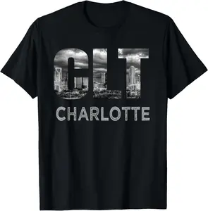 CLT Airport Code City of Charlotte NC Skyline Art Gift T-Shirt Graphic tees